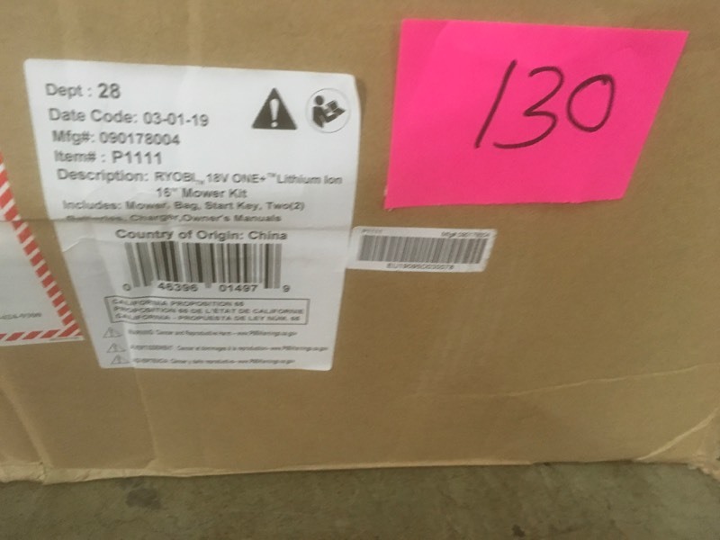 lot 130 image: ONE 16 IN. 18-VOLT LITHIUM-ION CORDLESS BATTERY PUSH MOWER- good condition
