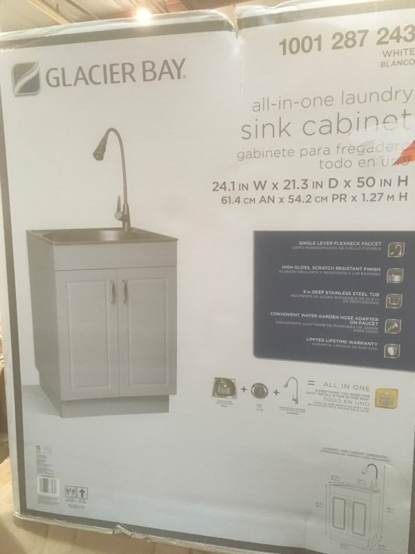 lot 138 image: Glacier Bay All-in-One 24.2 in. x 21.3 in. x 33.8 in. Stainless Steel Laundry Utility Sink and Cabinet- not used