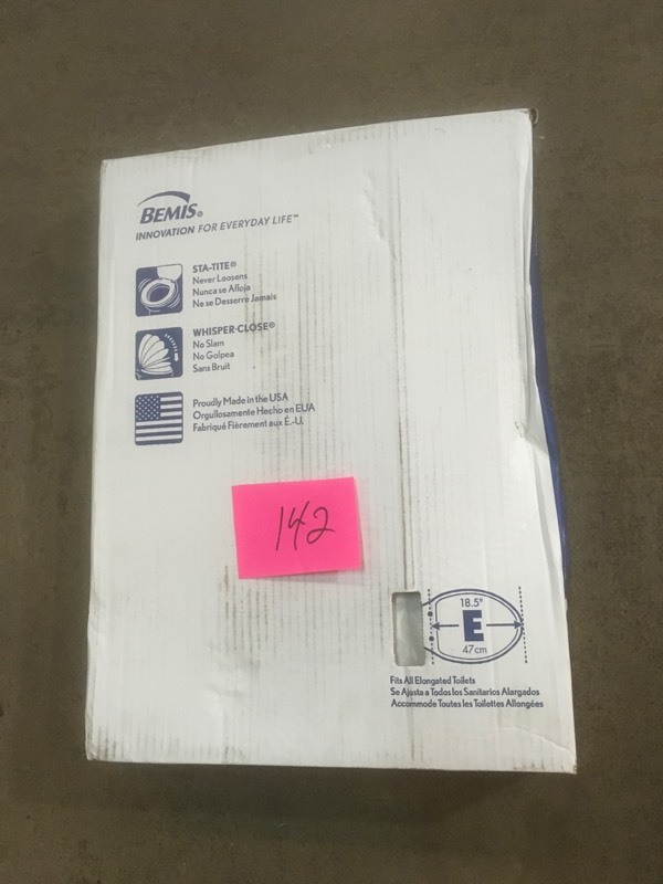 lot 142 image: BEMIS Slow Close Elongated Closed Front Toilet Seat in White- not used