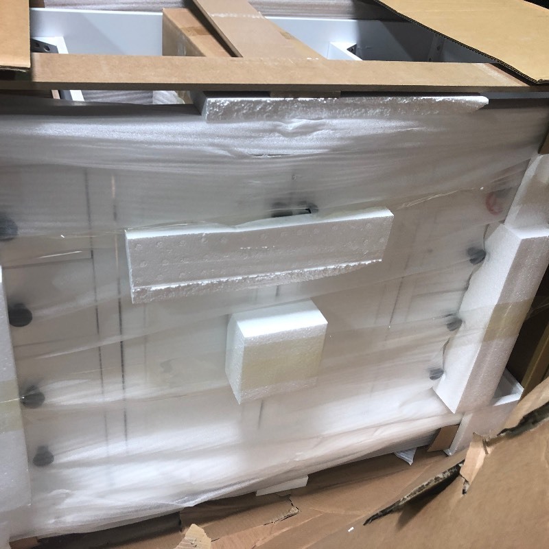 lot 153 image: Home Decorators Strousse 49 in. W x 22 in. D Vanity Cabinet in White with Engineered Stone Vanity Top in Ice Diamond with White Sink not used