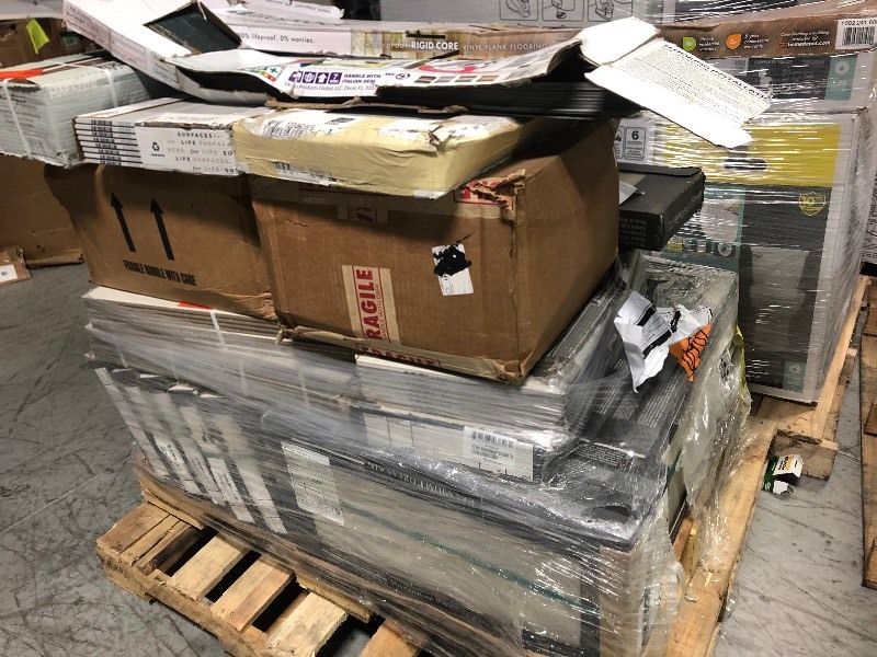 lot 167 image: Pallet of  Metro Glacier 12 in. x 24 in. Glazed Porcelain Floor and Wall Tile (16 sq. ft.  case) not used 25 cases plus other cases of assorted flooring review pictures