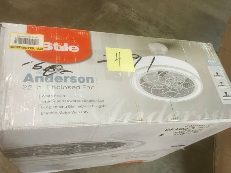 lot 4 image: Stile Anderson 22 in. LED IndoorOutdoor White Ceiling Fan with Remote Control- not used