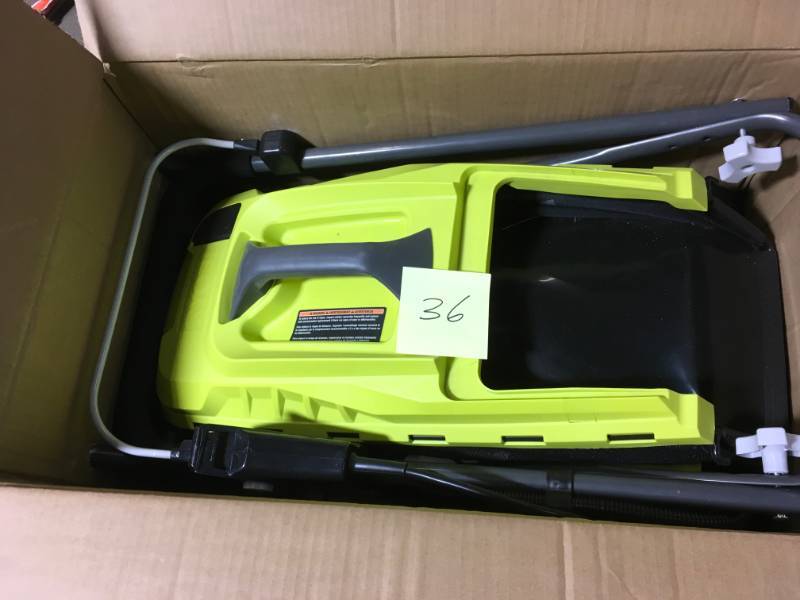 lot 36 image: Ryobi RYAC130 13 in. 11 Amp Corded Electric Walk Behind Push Mower- open box