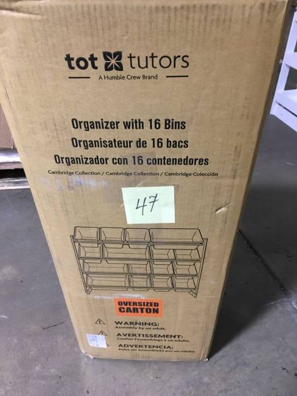 lot 47 image: Tot Tutors Cambridge WhiteWhite Super-Sized Toy Organizer with 16-Bins- not used