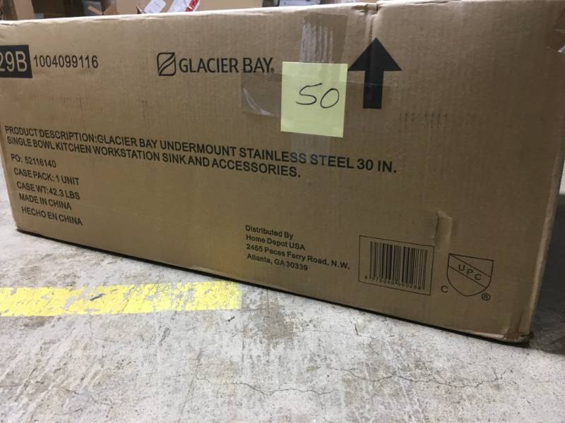 lot 50 image: All-in-One Undermount Stainless Steel 30 in. Single Bowl Kitchen Workstation Sink with Accessories Kit- good condition