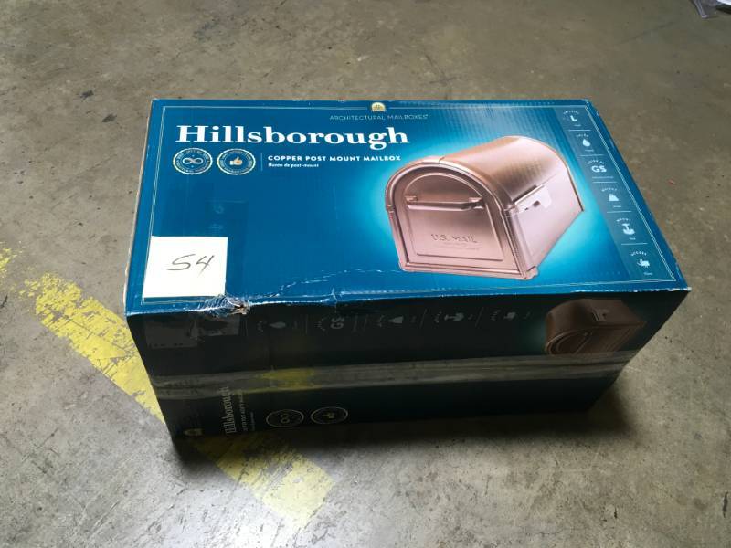 lot 54 image: Architectural Mailboxes Hillsborough Post Mount Mailbox Copper- good condition