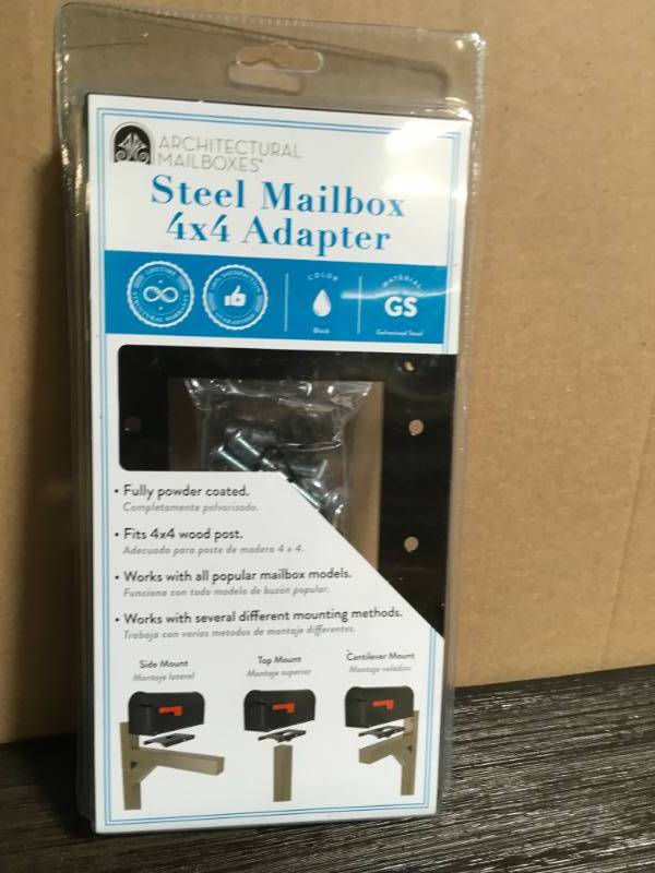 lot 59 image: Architectural Mailboxes 4 in. x 4 in. Post Adapter in Black with 3 Mailbox Mounting Options- not used