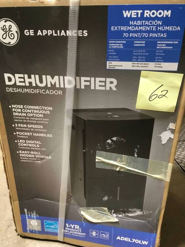 lot 62 image: GE 70 pt. Dehumidifier, ENERGY STAR- not used