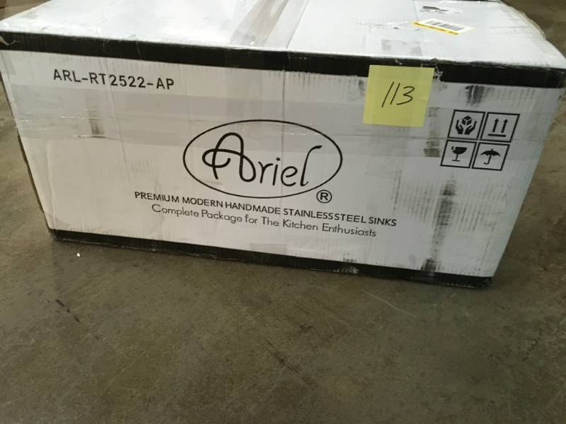 lot 113 image: Drop-in Top Mount 16-Gauge Stainless Steel 25 in. x 22 in. x 10 in. Single Bowl Kitchen Sink Combo- good condition