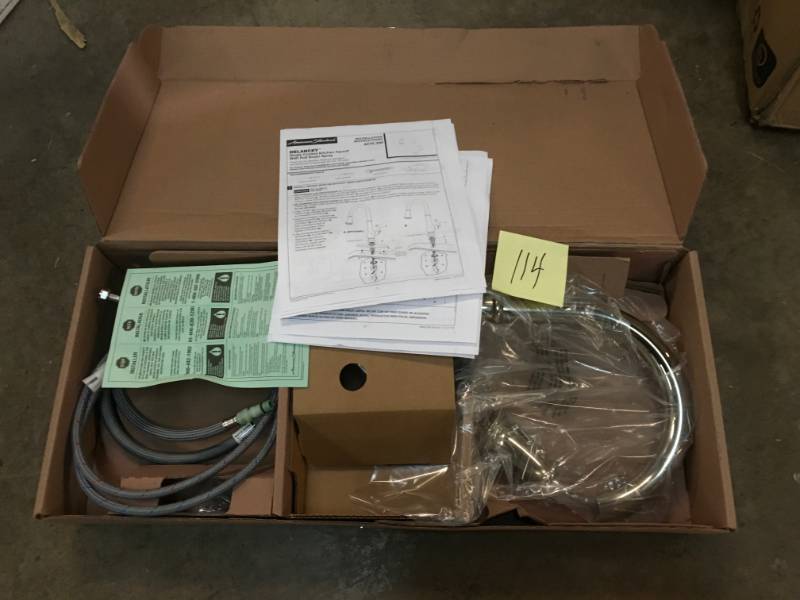 lot 114 image: Delancey Single-Handle Pull-Down Sprayer Kitchen Faucet in Polished Nickel- good condition