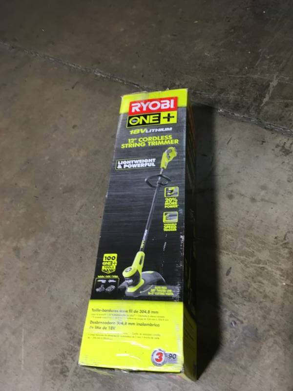lot 143 image: ONE 18-Volt Lithium-Ion Electric Cordless String Trimmer 2.0 Ah Battery and Charger Included- good condition
