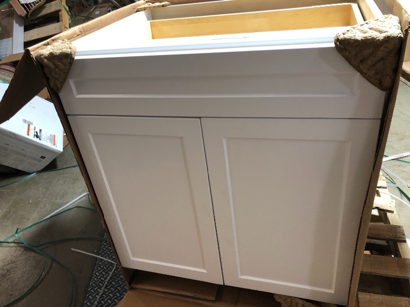 lot 154 image: Hampton Bay Designer Series Melvern Assembled 30x34.5x23.75 in. Base Kitchen Cabinet in White not used