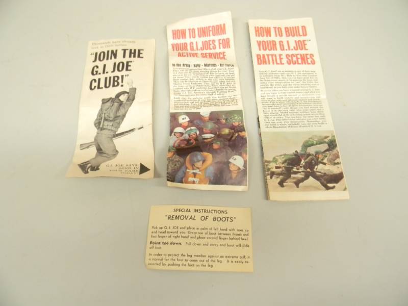 lot 8 image: VINTAGE GI JOE REMOVAL OF BOOTS SPECIAL INSTRUCTIONS - JOIN THE G.I. JOE CLUB - GI JOE HOW TO BUILD YOUR G.I. JOE BATTLE SCENE - HOW TO UNIFORM YOUR G.I. JOES FOR ACTIVE SERVICE - AWESOME COLLECTION - SEE PICTURES