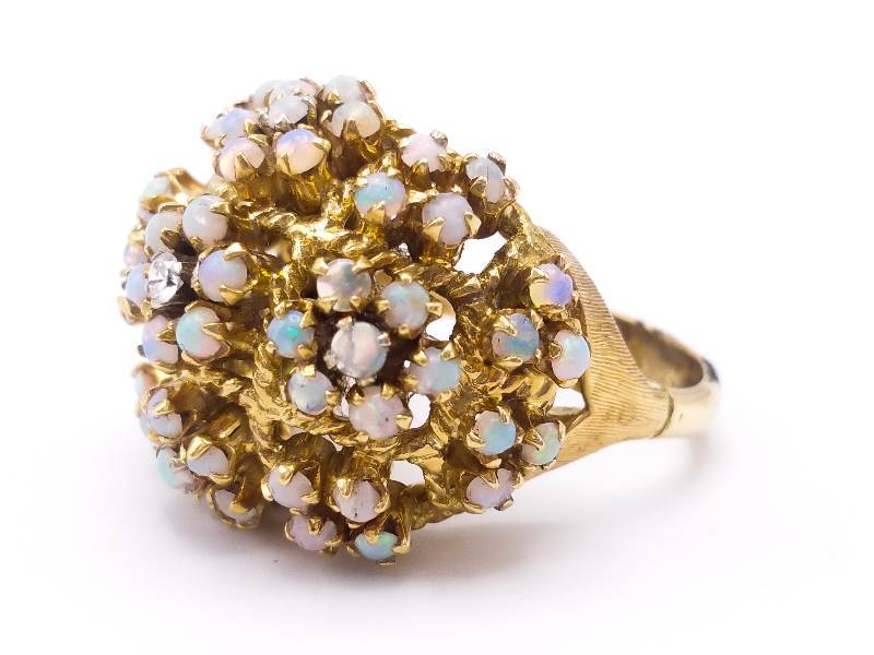 lot 5 image: Opulant Custom Opal and Diamond Estate Ring in 18k Yellow Gold