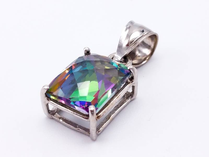 lot 26 image: Mesmerizing Large Mystic Topaz Estate Pendant in 14k White Gold
