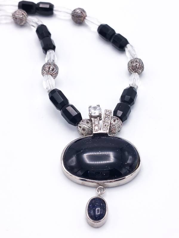 lot 39 image: Deep Purple Goldstone and Beadwork Estate Necklace in Sterling Silver