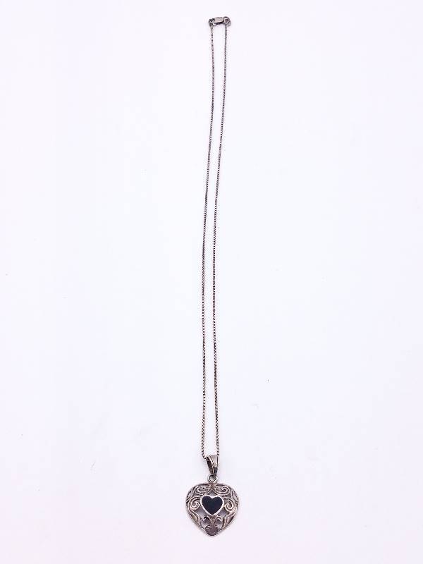 lot 41 image: Art Nouveau Styled Black Onyx Estate Necklace in Sterling Silver