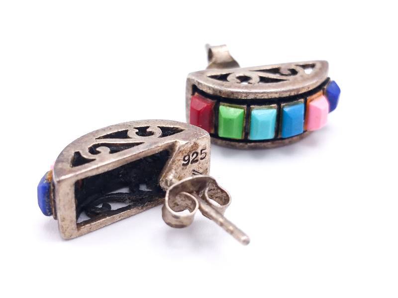 lot 49 image: Various Semi-Precious Gemstone Estate Earrings in Sterling Silver