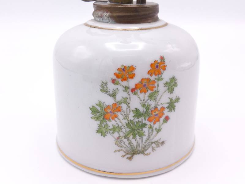 lot 51 image: Vintage Takahashi Japanese Porcelain Perfume Sprayer  Atomizer with Two Scenes of Wild Flowers