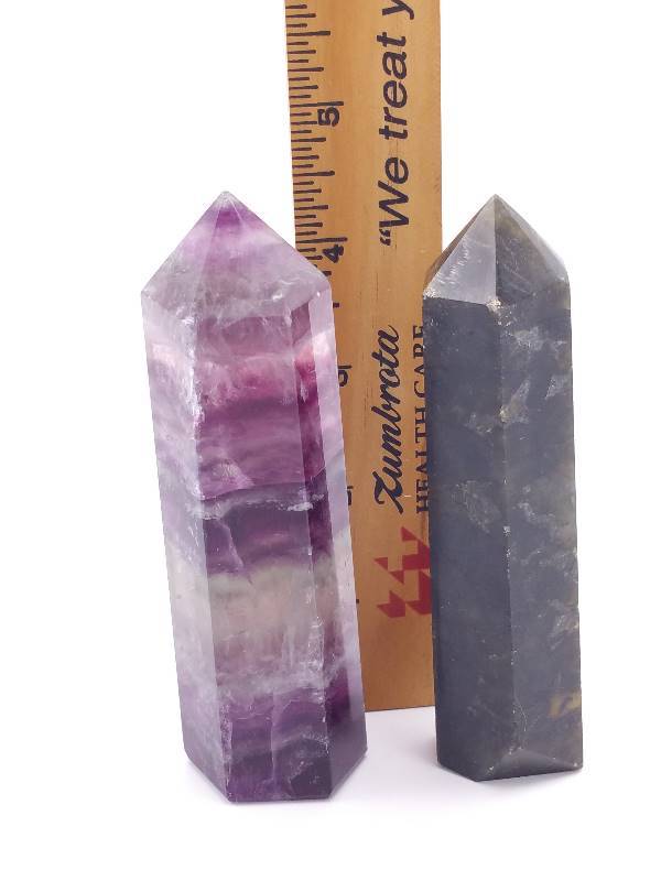 lot 57 image: (2) Natural Crystal  Rock Carved Pointed Healing  Energy  Reiki Obelisks