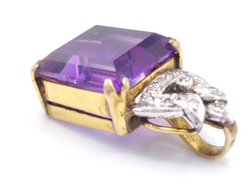 lot 30 image: Vintage Amethyst and Diamond Estate Pendant in 14k Yellow Gold