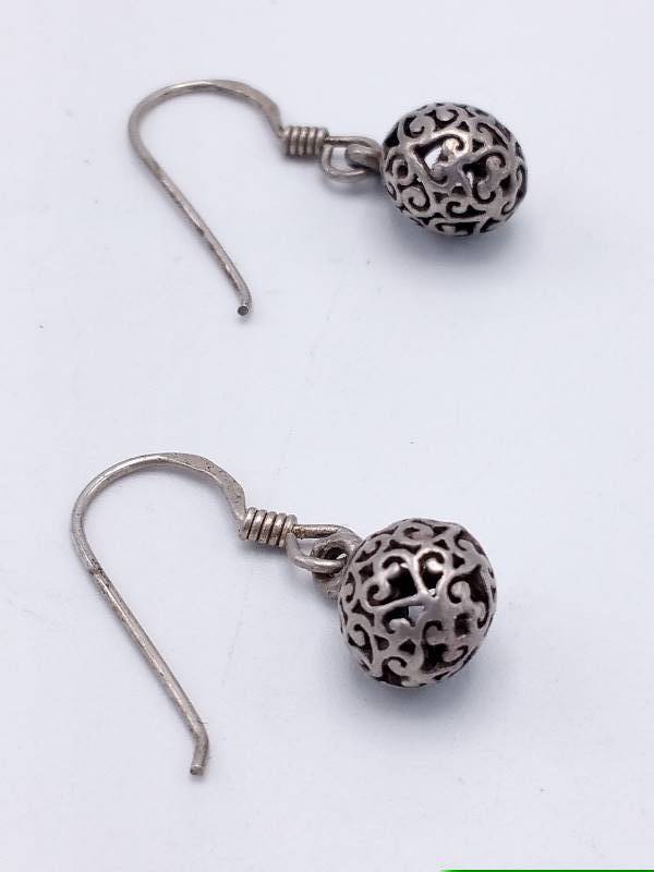 lot 44 image: Art Nouveau Styled Ball Estate Earrings in Sterling Silver