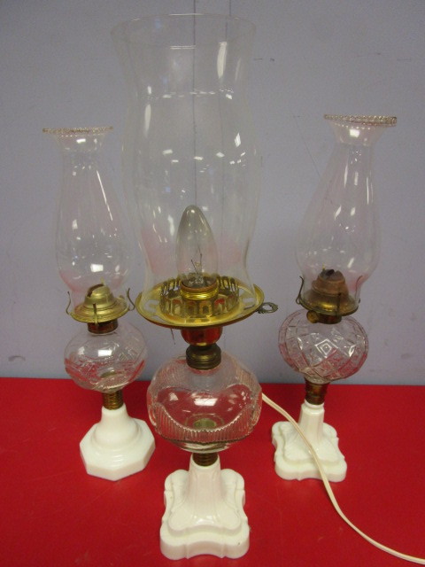 lot 321 image: VINTAGE OIL LAMPS, ONE CONVERTED TO ELECTRIC