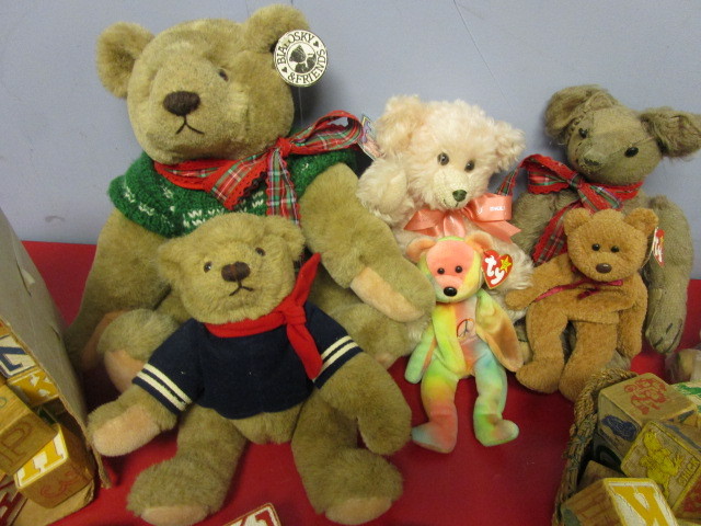 lot 354 image: VINTAGE TEDDY BEARS AND ALPHABET BLOCKS