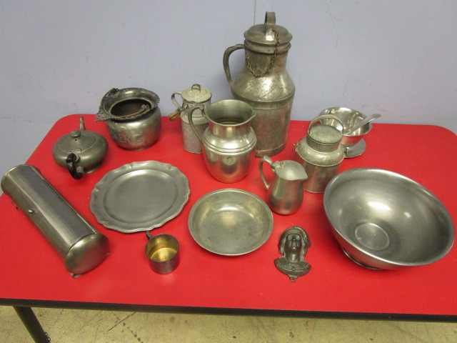 lot 375 image: VINTAGE PLATES, BOWLS, VASES, POTS, MADE OF PEWTER, STAINLESS STEEL,