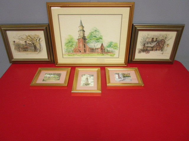 lot 429 image: FRAMED PAINTING PRINTS, COLONIAL WILLIAMSBURG, CHARLESTON S.C.