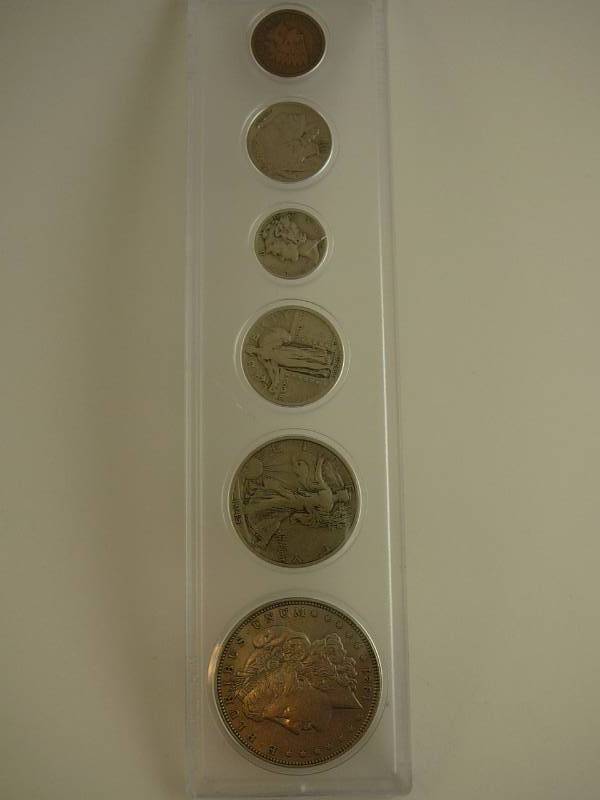 lot 83 image: Morgan, Walking Liberty, Standing Liberty, Mercury Dime, Buffalo Nickle, Indian Cent