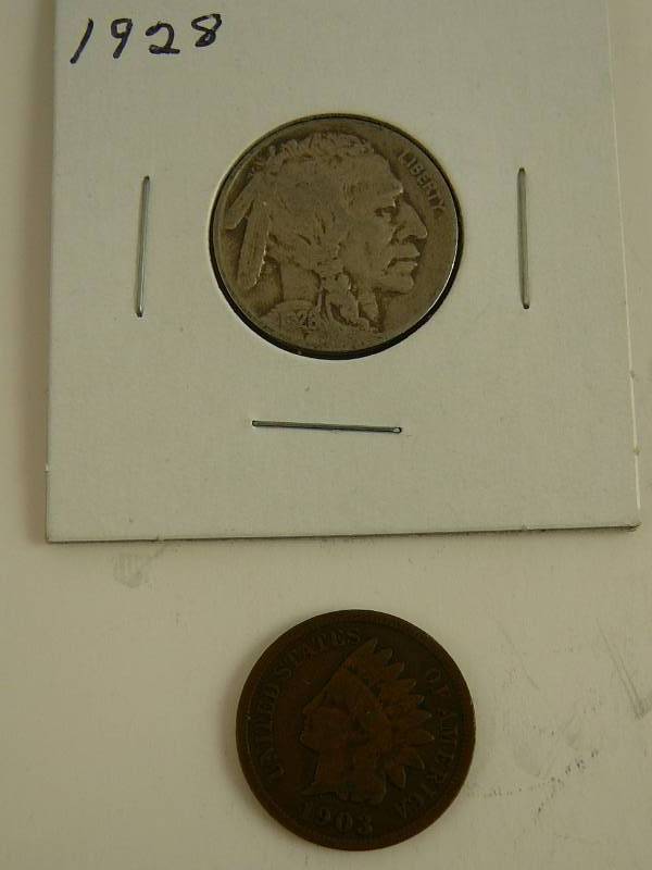 lot 125 image: 1928 Buffalo Nickle 1903 Indian Penny