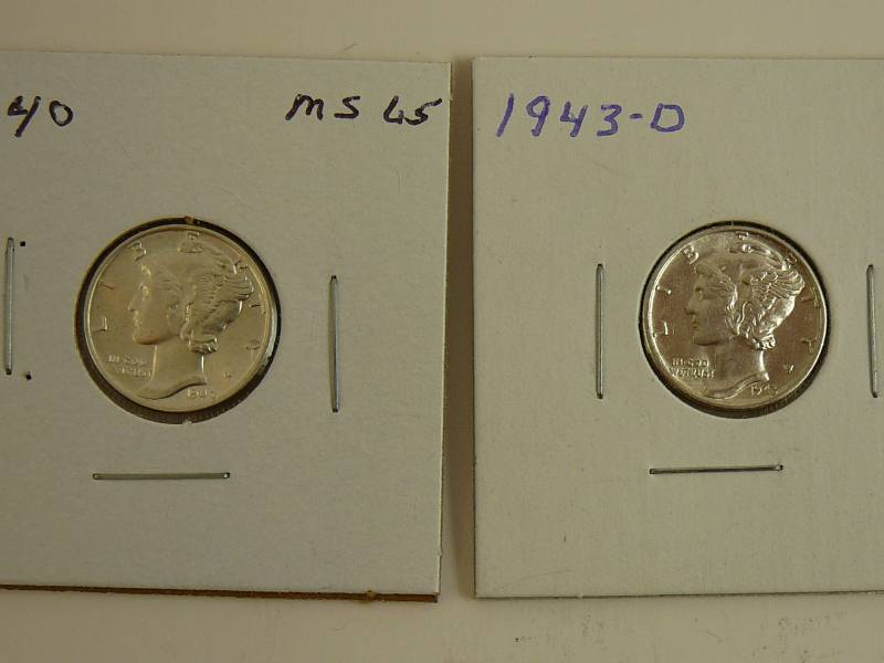 lot 130 image: 1940 & 1943D Mercury Dime