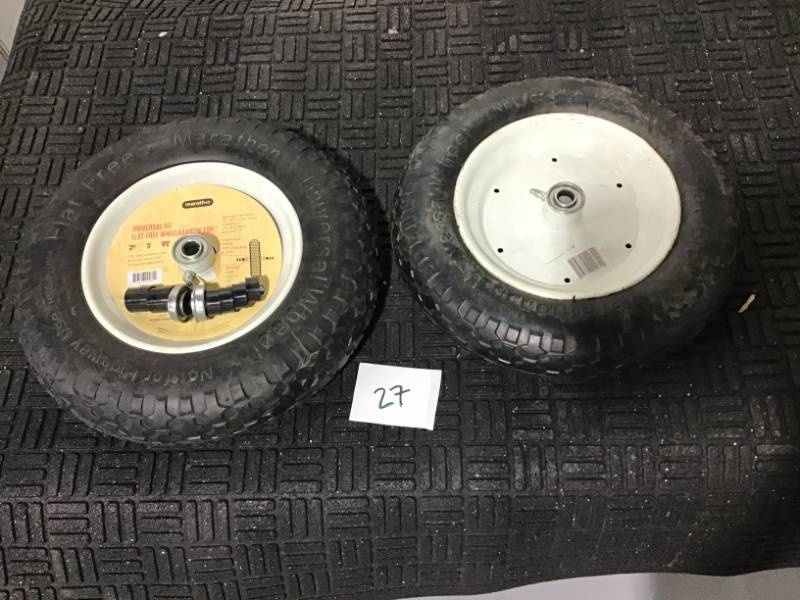 lot 27 image: Marathon 14-12 inch Flat-Free Wheel for Wheelbarrow-Set of 2