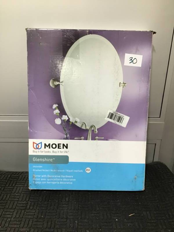 lot 30 image: MOEN Glenshire 26 in. x 22 in. Frameless Pivoting Wall Mirror in Spot Resist Brushed Nickel