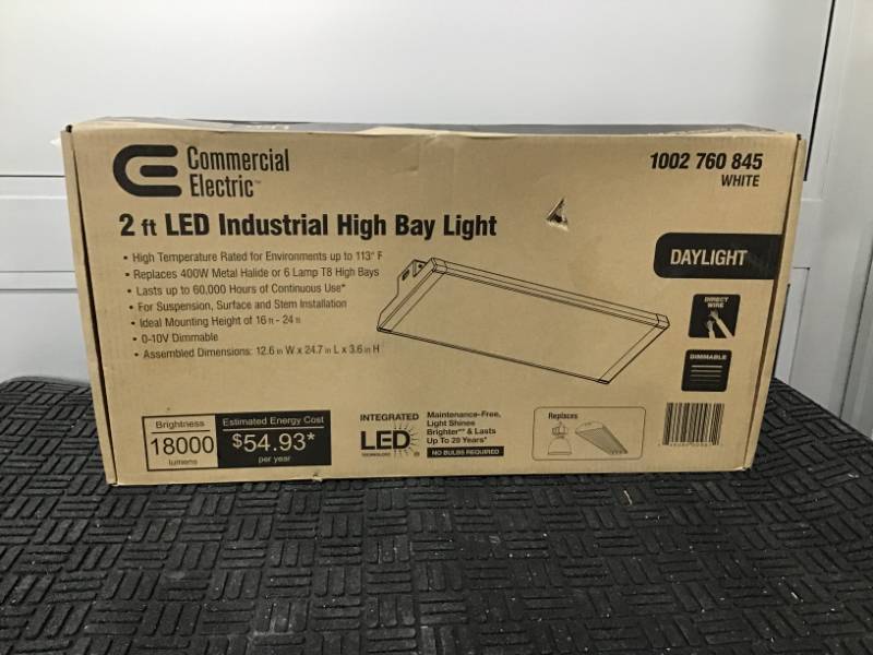 lot 40 image: Commercial Electric 2 ft. 400-Watt Equivalent Integrated LED Dimmable White High Bay Light High Output 18,000 Lumens 5000K Daylight