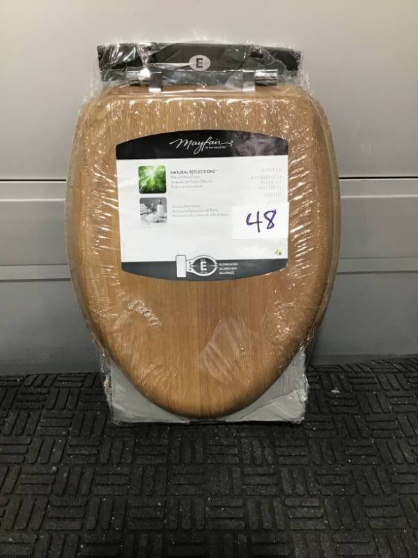 lot 48 image: Mayfair Elongated Closed Front Toilet Seat in Natural Oak