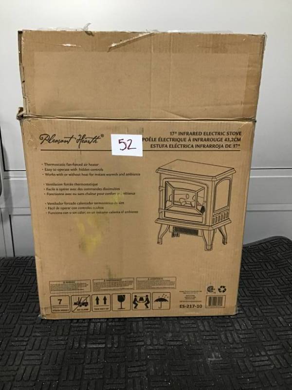 lot 52 image: Pleasant Hearth 17 inch 1,000 sq. ft. Infrared Electric Stove with 2 Stage Heater- Store Return, untested