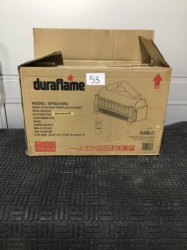 lot 53 image: DURAFLAME 20 in. Electric Fireplace Log Set Heater with Realistic Ember Bed in Antique Bronze- Store Return, untested