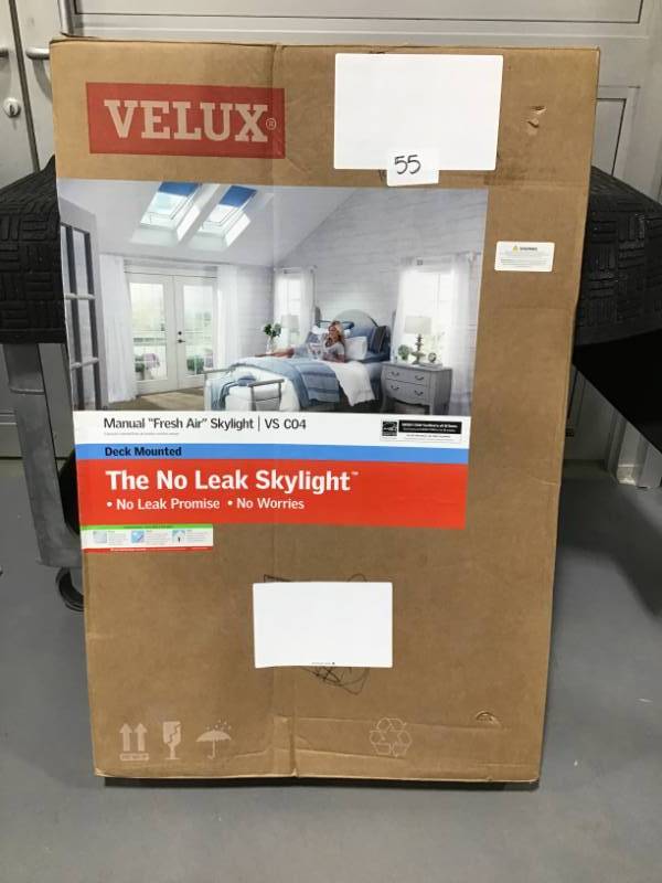 lot 55 image: Velux 21 x 37-78 in. Fresh Air Venting Deck-Mount Skylight with Laminated Low-E3 Glass NEW, open box