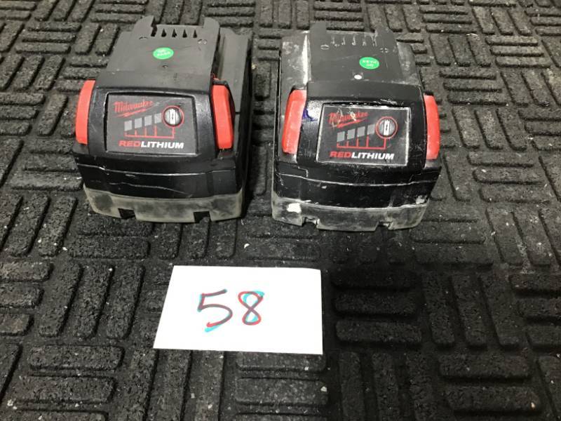 lot 58 image: Lot of 2 Milwaukee Batteries Lot includes one 3Ah and one 4Ah USED batteries