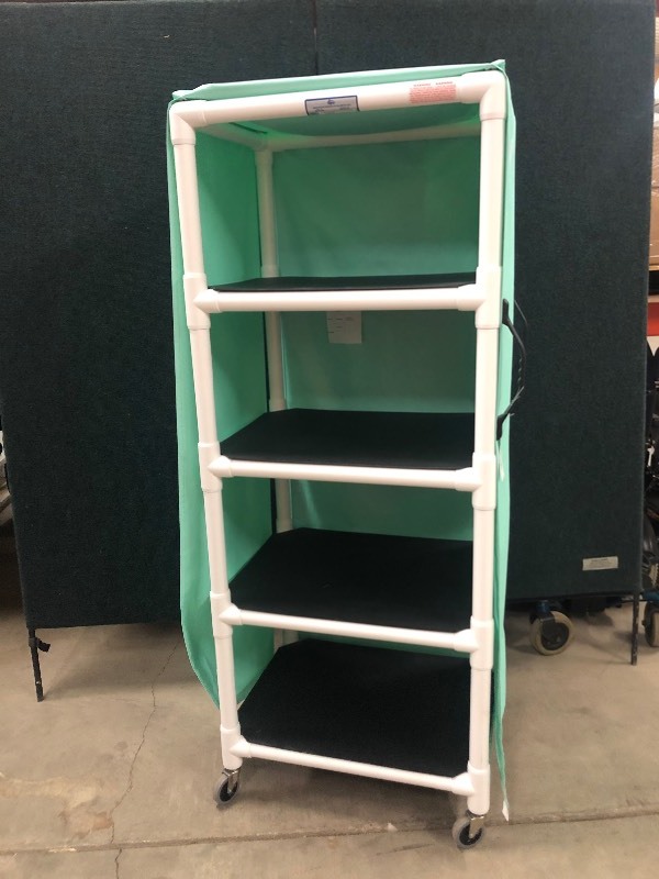 lot 1 image: MSRP $500 Hospital Grade Multi-purpose Mckesson Utility Cart With Shelves & Zippered Cover MODEL VL MPC400 - Excellent Condition 3 twin-wheel casters 31 X 66 X 20
