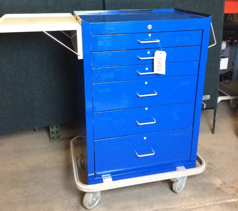 lot 7 image: MSRP $3000 ARMSTRONG A-Smart Steel Crash Pharmacy Medication 6 Drawer Cart With Flip Up Shelf - Excellent Condition