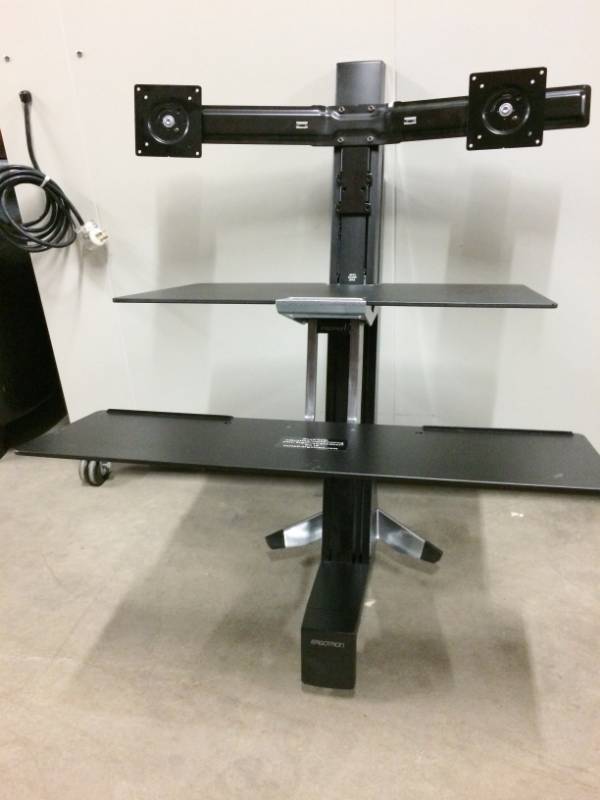 lot 52 image: MSRP $750 Ergotron WorkFit-S Sit-Stand Dual Monitor Workstation - Excellent Condition