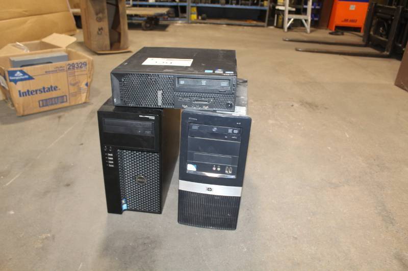 lot 229 image: Lot of (3) Desktop Computer Towers - Lenovo E31 Think Station, Dell Precision T1700, HP Compaq