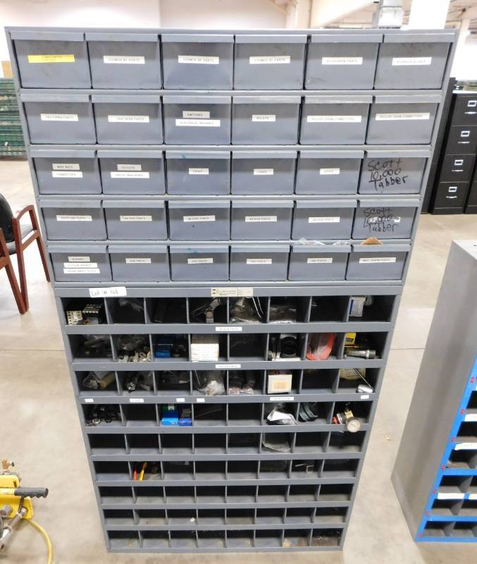 Parts Storage Bins with Assorted Parts - 34(w) x 63(h) x 12(d)