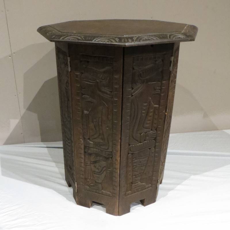 lot 2 image: Hand Carved Octagonal Side Table