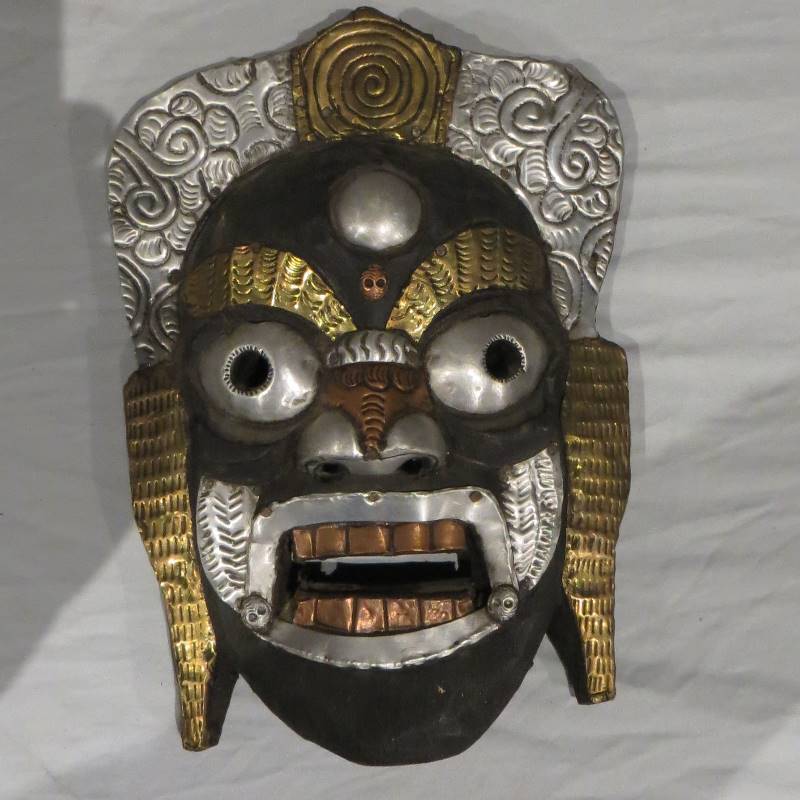 lot 11 image: Wooden Mask wMetal Embellishment