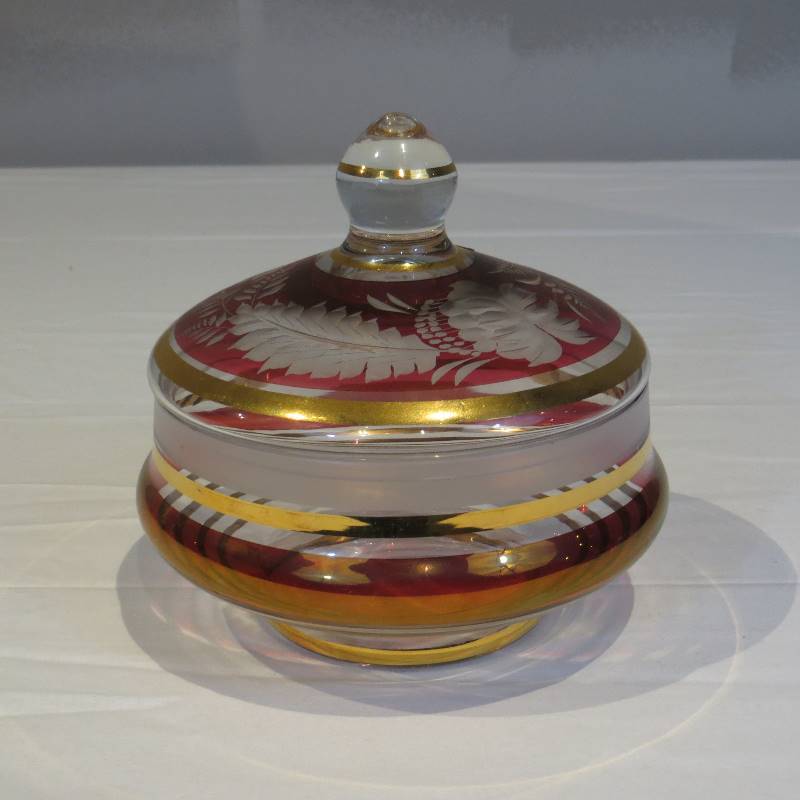 lot 26 image: Bohemia Red Glass Candy Dish