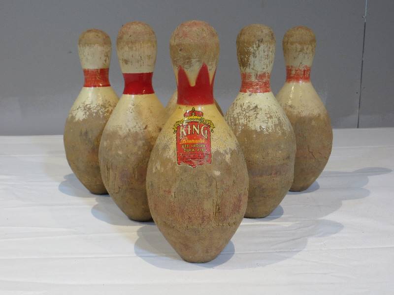 lot 51 image: 6 VINTAGE Wooden Bowling Pins